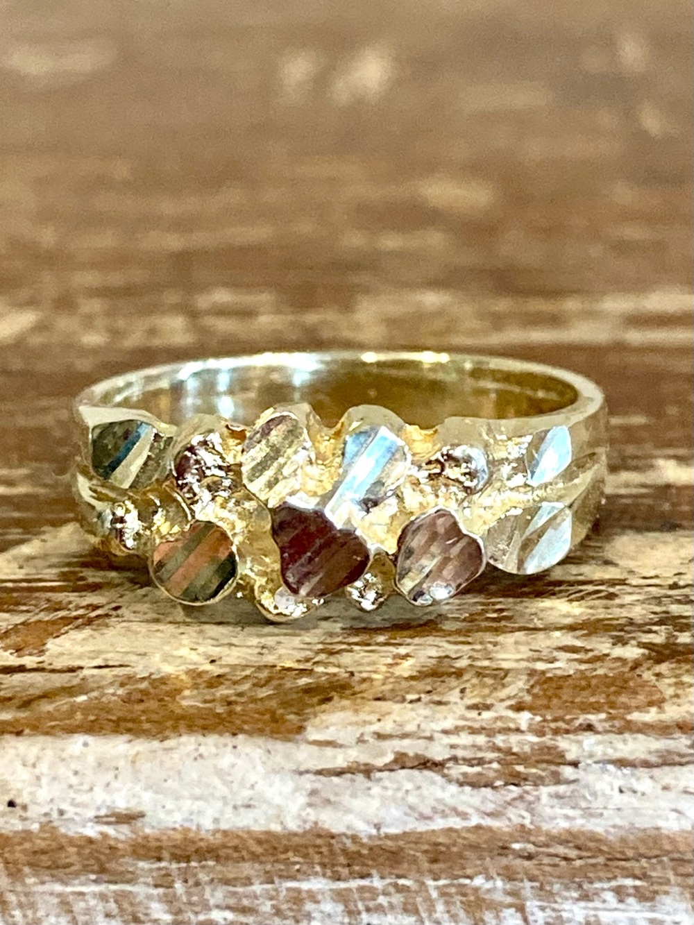 10K Gold Nugget Style Ring Size 4.75 Textured Cluster Design